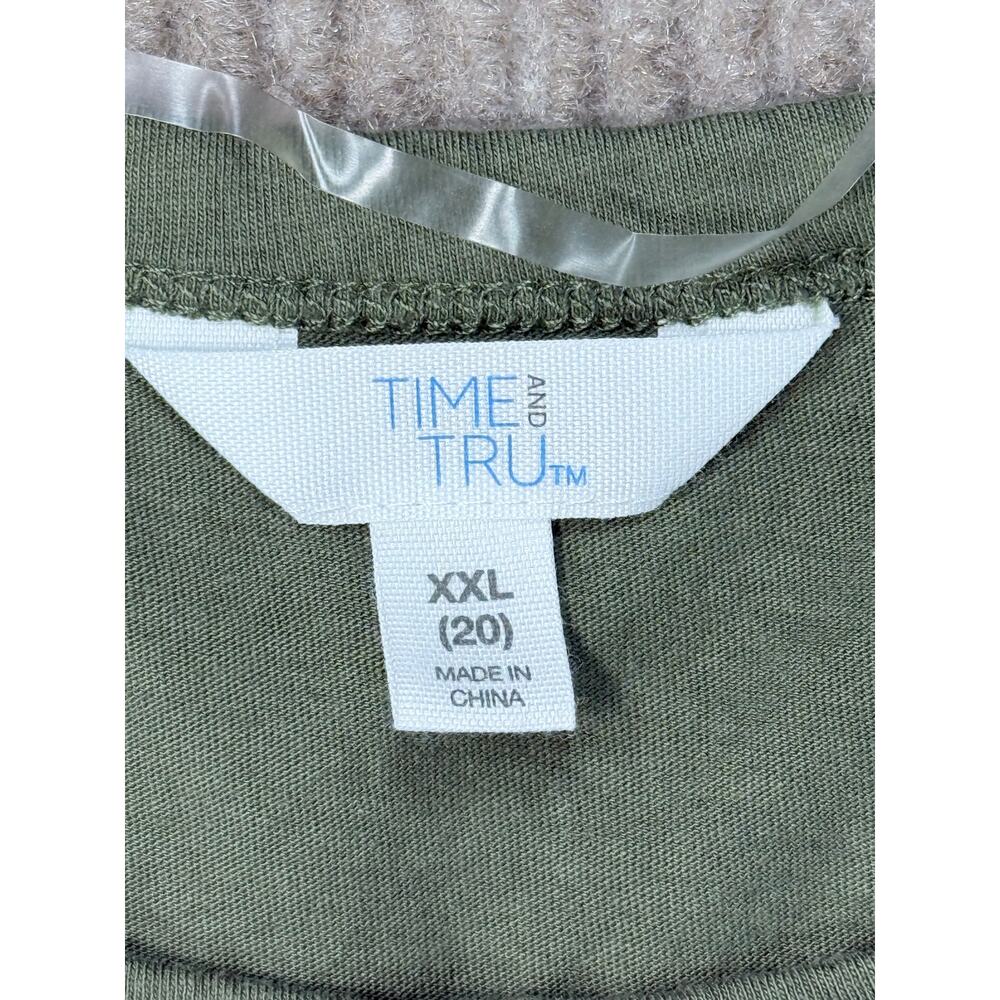 Time and Tru Olive Green Tiered Cotton T-Shirt Mini Dress XXL 20 Pockets - Picture 4 of 9